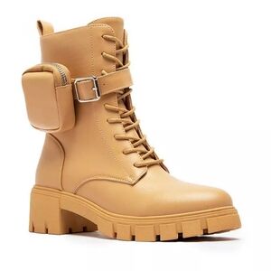 NEW Side Pouch Pocket Combat Boot Ankle Booties Textured Platform Lace-Up